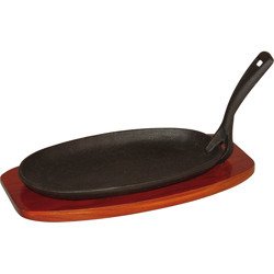 Cast iron platter with wooden base, 240x140x20 mm 049004 STALGAST