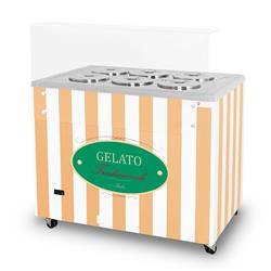 Ice cream dispenser | ice cream display case | canner | retro | 6 tubes | round trays | 1063x670x895 mm | GELATO POZETTI 6 BEIGE