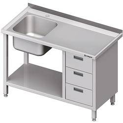 Table with 1-bowl sink.(L), with a block of three drawers and a shelf 1100x700x850 mm STALGAST MEBLE 982377110