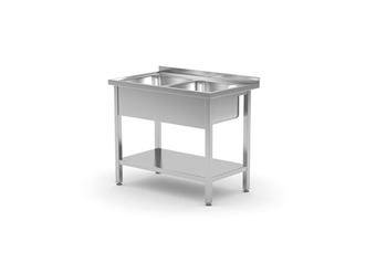 Table with two sinks with shelf - bolted, with dimensions.1000x700x(H)850 m HENDI 812969