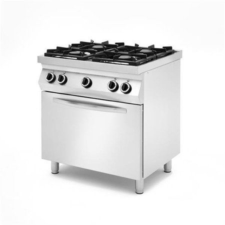 Gas cookers 4-burner on a base with three sides closed, with gas oven or electric oven with gas oven Grafen 227893 MBM