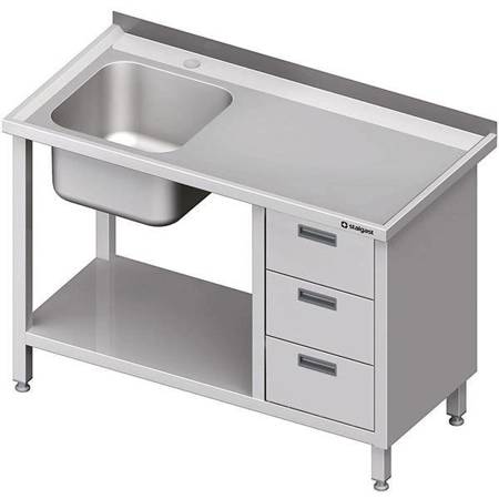 Table with 1-bowl sink.(L), with a block of three drawers and a shelf 1200x600x850 mm STALGAST MEBLE 982376120