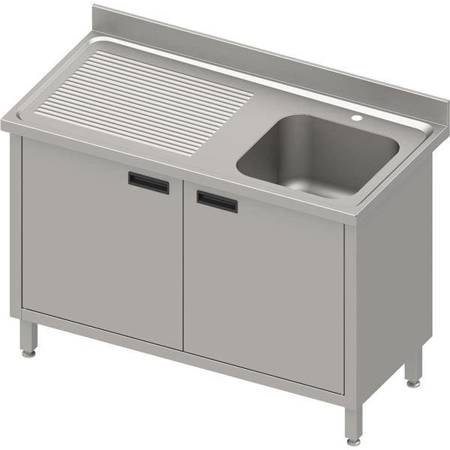 Table with 1-bowl sink.(P),hinged door 1200x700x850 mm, pressed top,canned edge 100x15x10 STALGAST MEBLE 984497120