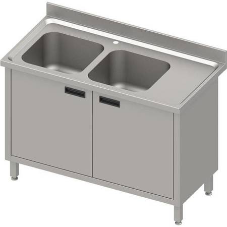 Table with 2 compartment sink.(L),hinged door 1200x700x850 mm, pressed top,canned edge 100x15x10 STALGAST MEBLE 984637120