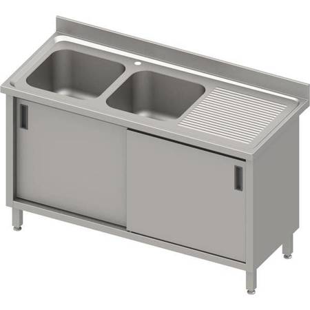 Table with 2 compartment sink.(L),sliding door 1400x600x850 mm, pressed top,canned edge 100x15x10 STALGAST MEBLE 984666140