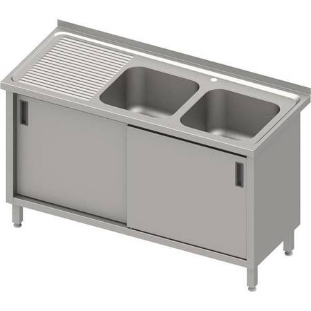 Table with 2 compartment sink.(P),sliding door 1400x600x850 mm, pressed top STALGAST MEBLE 984006140