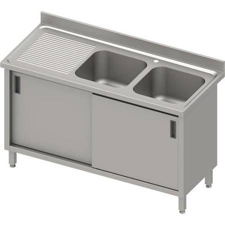 Table with 2 compartment sink.(P),sliding door 1600x600x850 mm, pressed top,canned edge 100x15x10 STALGAST MEBLE 984656160