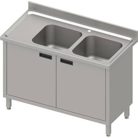 Table with 2 compartment sink.(P),swing door 1300x600x850 mm, pressed top,canned edge 100x15x10 STALGAST MEBLE 984626130