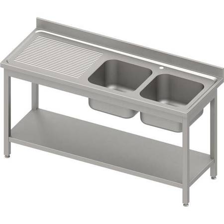 Table with 2 compartment sink.(P),with shelf 1400x600x850 mm bolted, pressed top, canned edge 100x15x10 STALGAST MEBLE 984596140