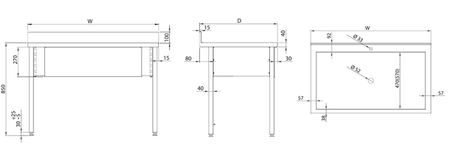 Tisch mit 1-Kammer-Becken | 800x600x850 mm | geschraubt