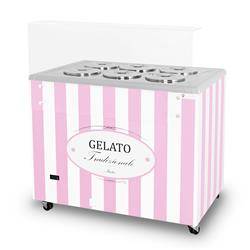 Dystrybutor do lodów | witryna do lodów | konserwator | retro | 6 tub | okrągłe kuwety | 1063x670x895 mm | GELATO POZETTI 6 PINK