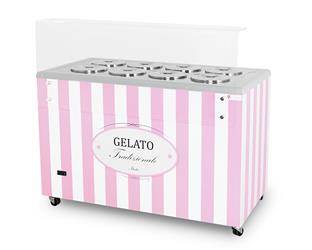 Dystrybutor do lodów | witryna do lodów | konserwator | retro | 8 tub | okrągłe kuwety | 1283x670x895 mm | GELATO POZETTI 8 PINK