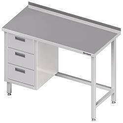 Stół przyścienny z blokiem trzech szuflad (L),bez półki 1400x600x850 mm STALGAST MEBLE 980366140