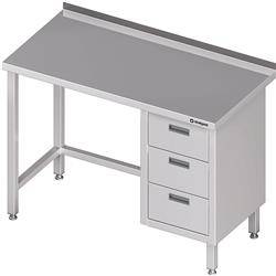 Stół przyścienny z blokiem trzech szuflad (P),bez półki 1100x600x850 mm STALGAST MEBLE 980376110