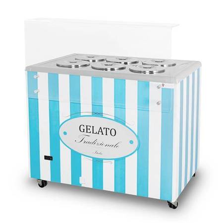 Dystrybutor do lodów | witryna do lodów | konserwator | retro | 6 tub | okrągłe kuwety | 1063x670x895 mm | GELATO POZETTI 6 BLUE