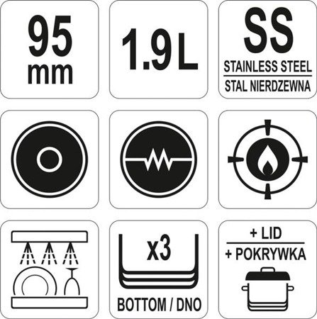 GARNEK ŚREDNI Z POKRYWKĄ ZE STALI NIERDZEWNEJ 16x9,5CM 1,9L | YG-00021