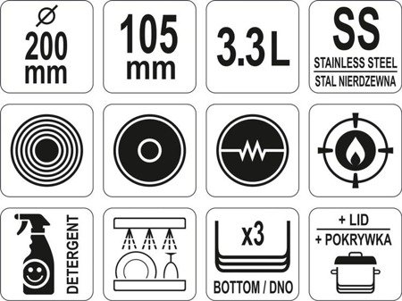 RONDEL Z POKRYWKĄ ZE STALI NIERDZEWNEJ 20x10,5CM 3,3L | YG-00061