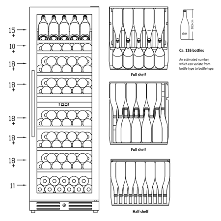 Winiarka | chłodziarka do wina | dwustrefowa | 461 l | na 126 butelek | 595x680x1764 mm | SV124B