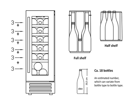 Winiarka | chłodziarka do wina | jednostrefowa | 68 l | na 18 butelek | 295x561x865 mm | SV19B
