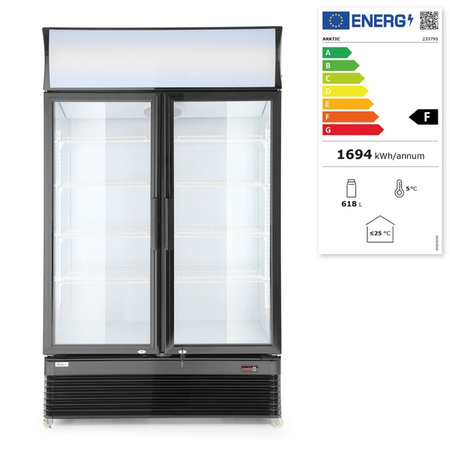 Witryna chłodnicza przeszklona z podświetlanym panelem 2-drzwiowa Arktic, 512L, czarny, 220-240V/510W, 1120x610x(H)1965mm